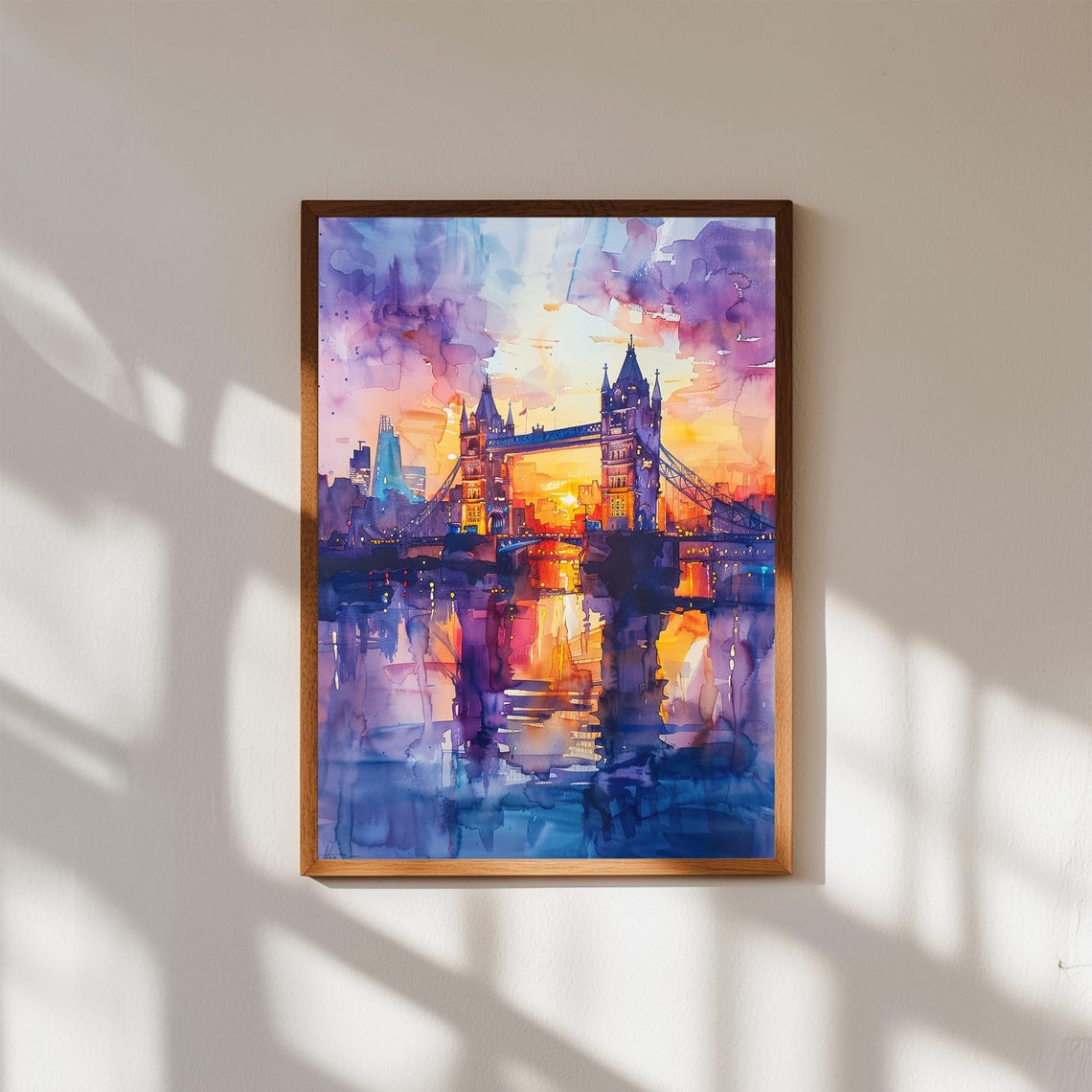 London Tower Bridge Watercolor Print Sunset Skyline Art