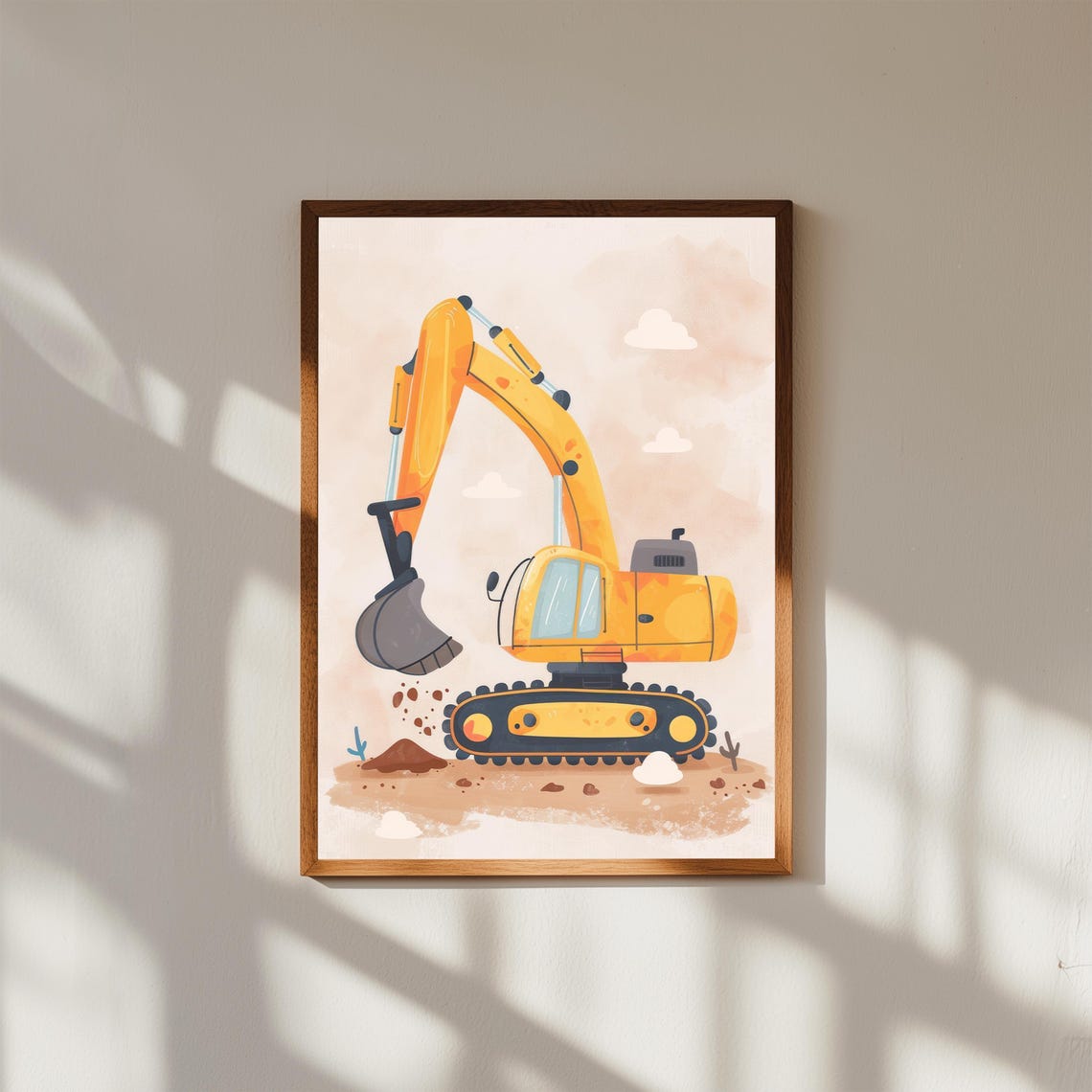 Yellow Excavator Nursery Print Construction Truck Wall Art