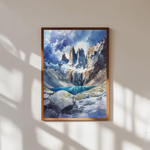 Torres Del Paine Print Mountain Lake Landscape Art