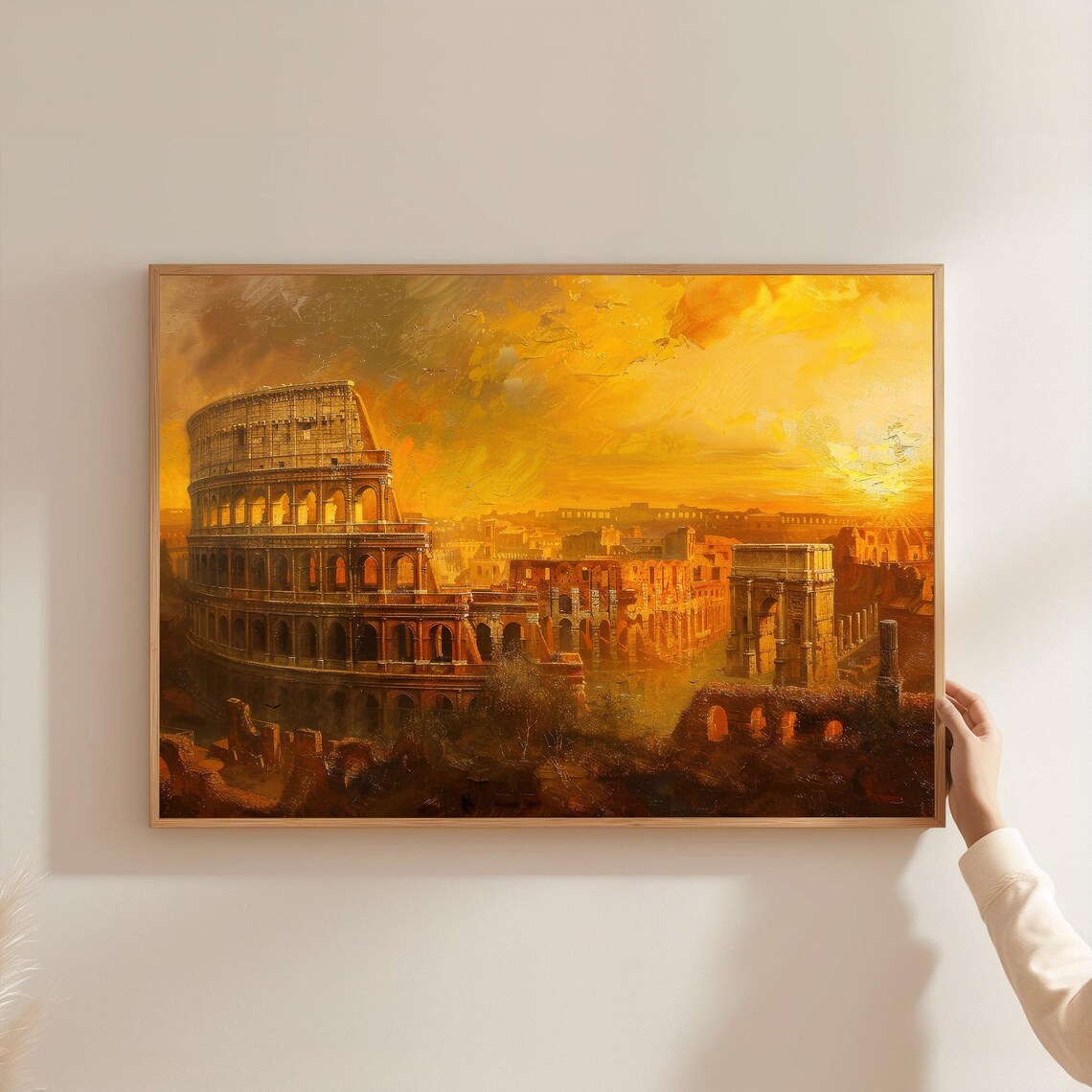 Colosseum Rome Italy Ancient Golden Hour Oil Painting Poster