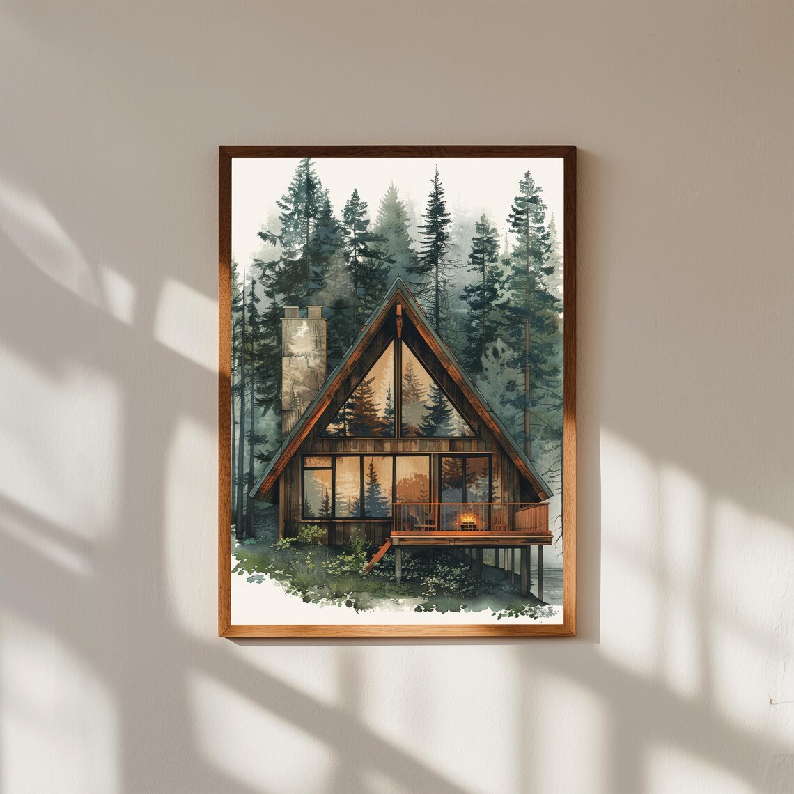 Aframe Cabin Rustic Pine Forest Art Print