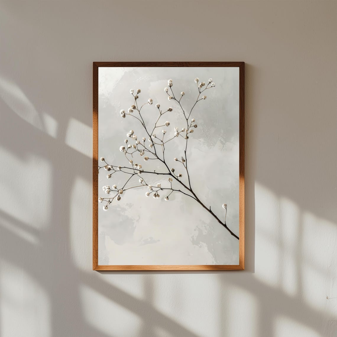 White Bud Branch Minimalist Botanical Photography Wall Print