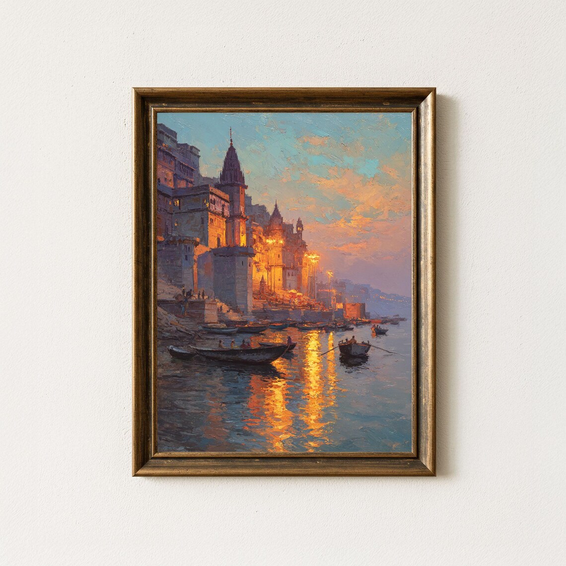 Varanasi Ghats Sunset Ganges River Art Print