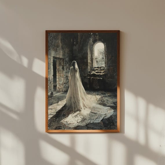 Ethereal Bride With Translucent Veil, Gothic Romance Art Print