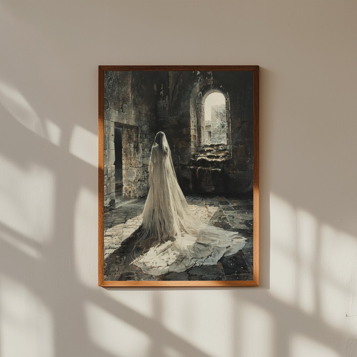 Ethereal Bride With Translucent Veil, Gothic Romance Art Print