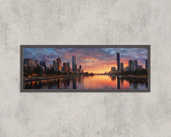 Melbourne Skyline Watercolor Art Print Australia Cityscape Sunset