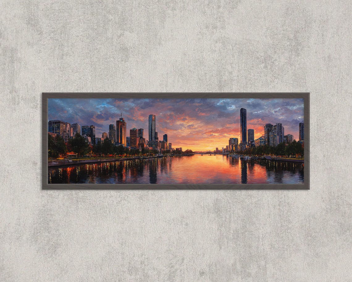 Melbourne Skyline Watercolor Art Print Australia Cityscape Sunset
