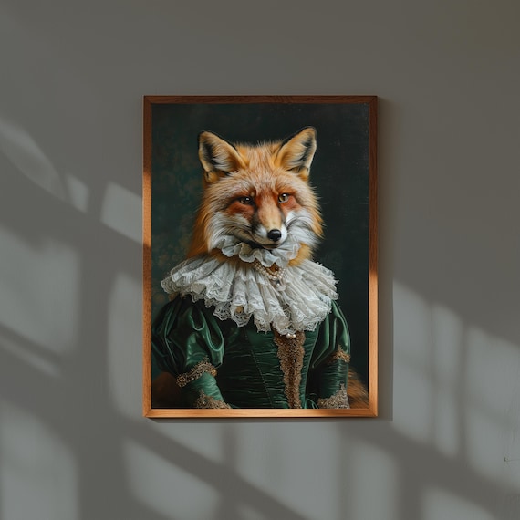 Fox In Suit Art Print Vintage Animal Portrait Wall