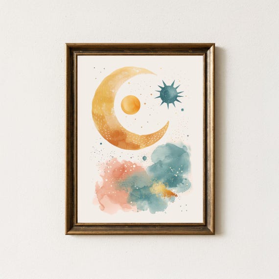 Sun And Moon Nursery Print Celestial Boho Baby Room Decor