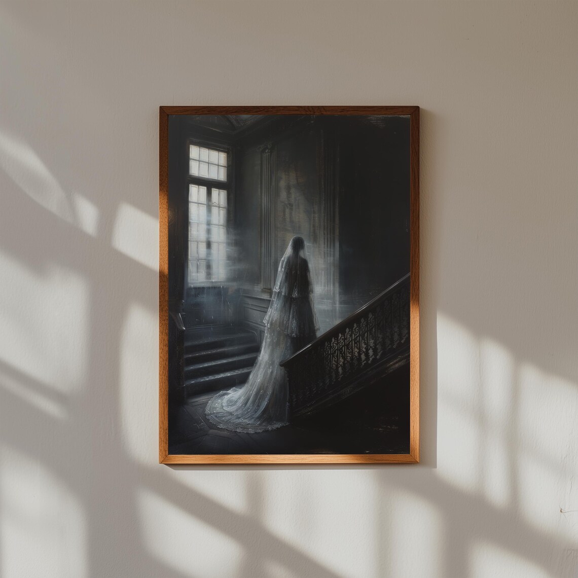 Ghostly Woman at Grand Staircase Gothic Art Print