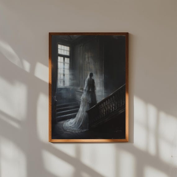 Ghostly Woman at Grand Staircase Gothic Art Print