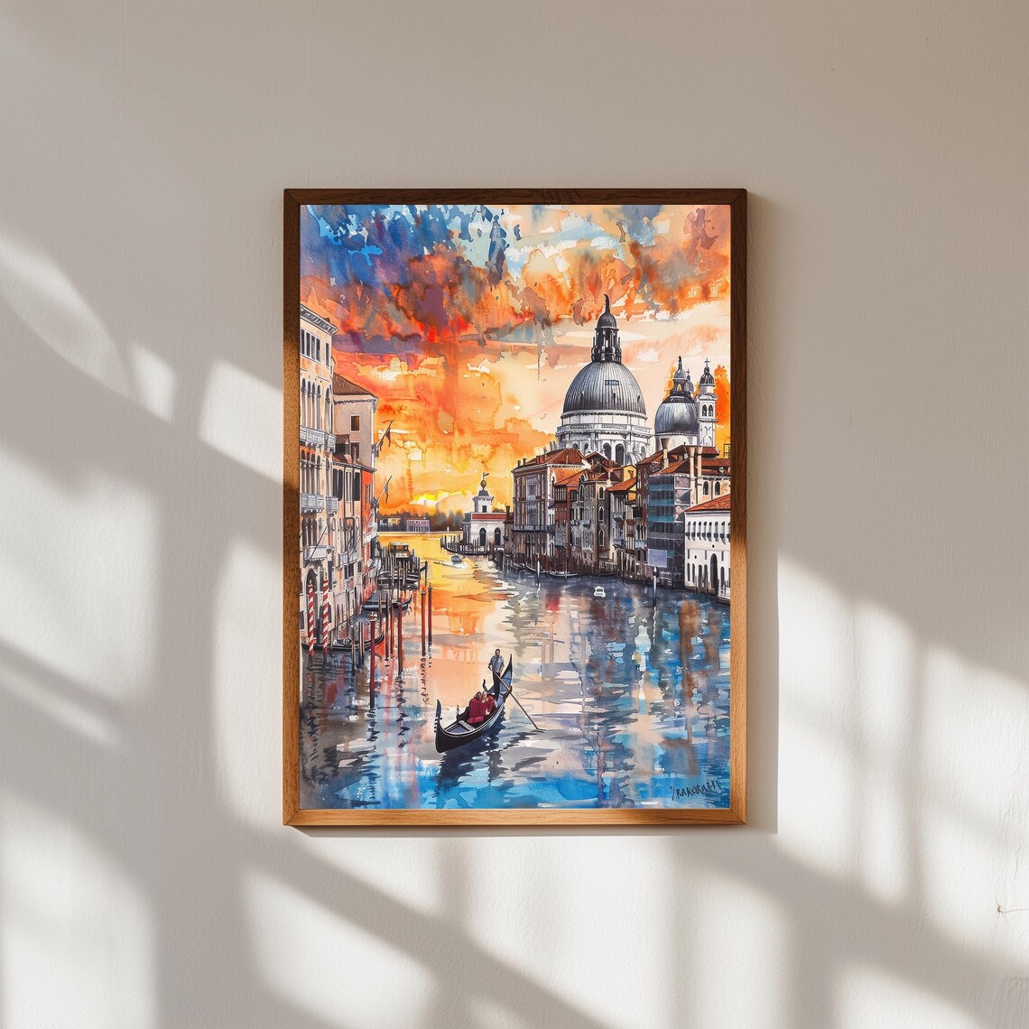 Venice Grand Canal Gondola Sunset Romantic Watercolor Italy Art Print