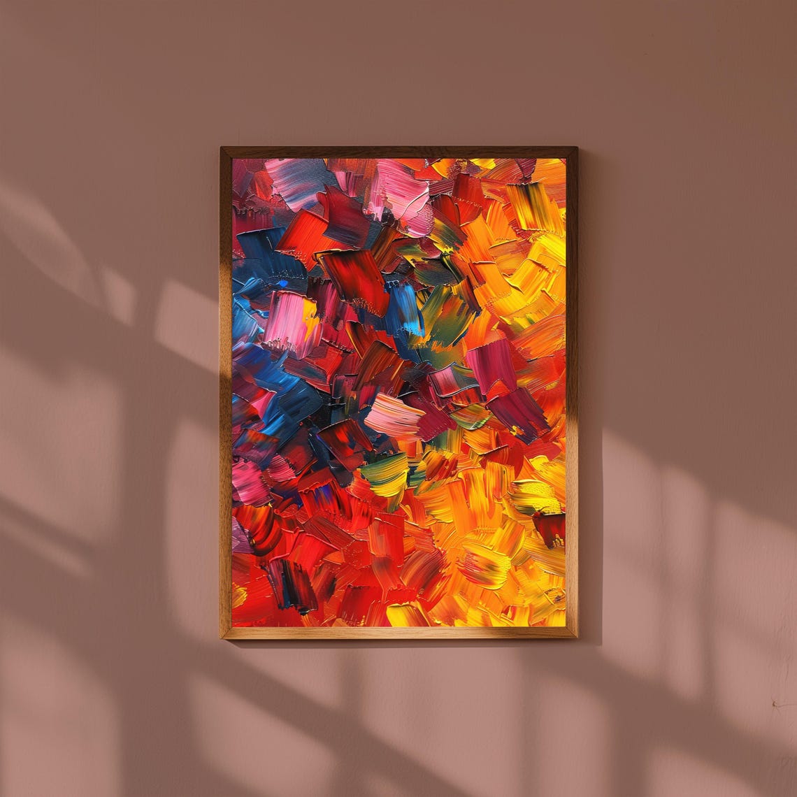 Bold Red Orange Impasto Brushstroke Abstract High Contrast Wall Art