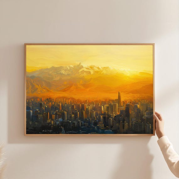 Santiago Chile Skyline Art Print Andes Mountains Sunrise