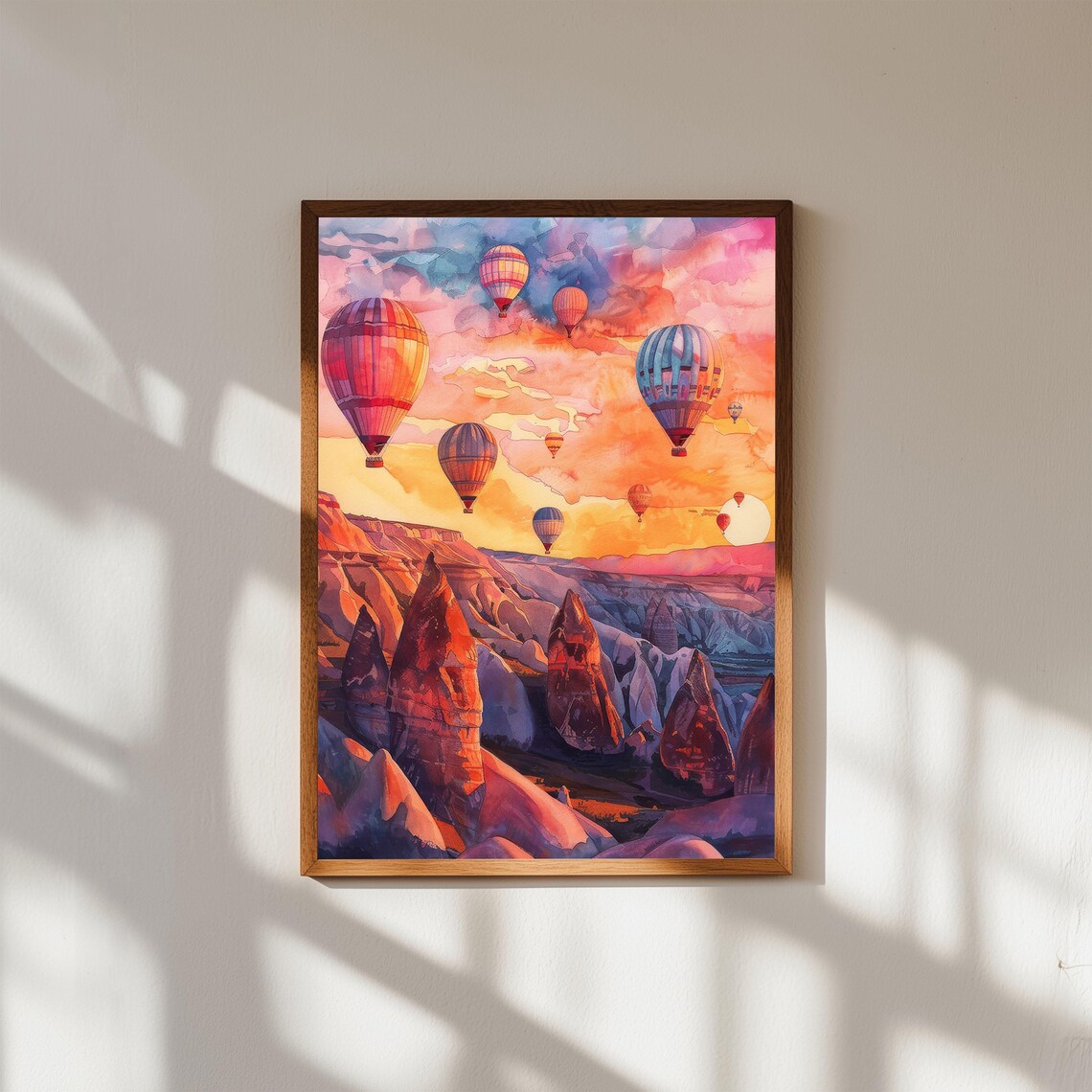 Cappadocia Hot Air Balloons Fairy Chimneys Sunset Watercolor Poster