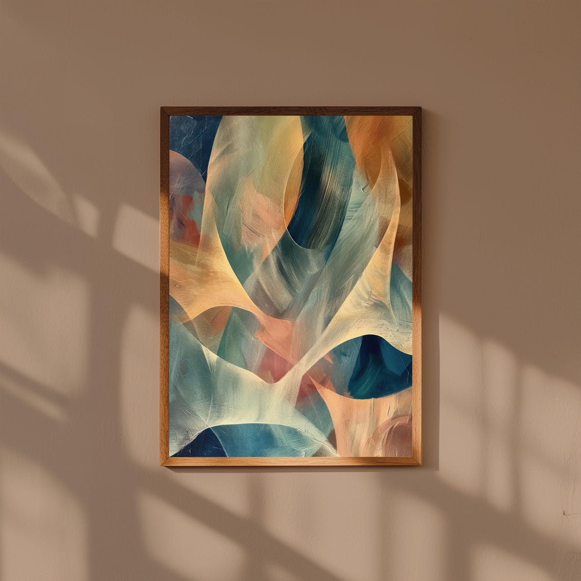Flowing Translucent Drapes In Soft Peach And Teal Abstract Poster