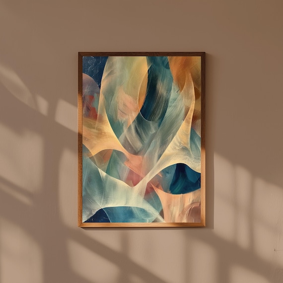 Flowing Translucent Drapes In Soft Peach And Teal Abstract Poster