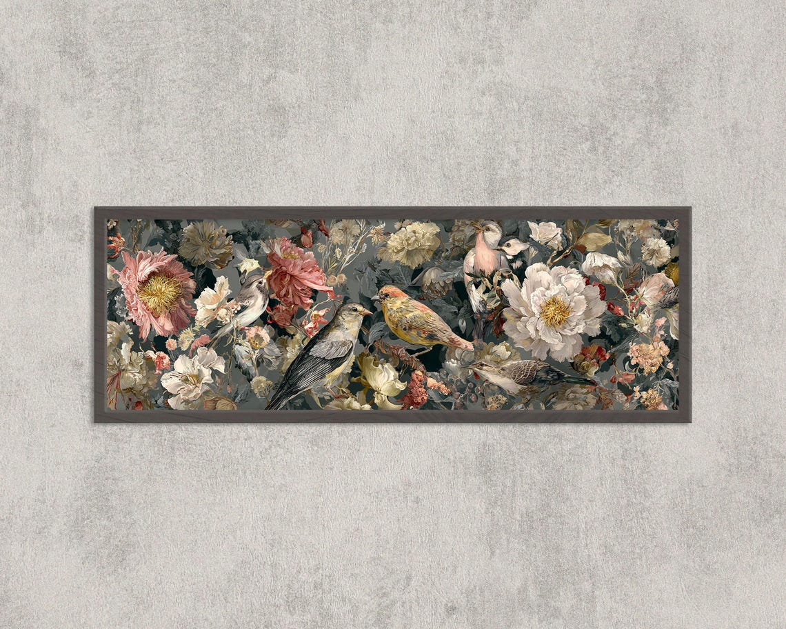 Victorian Botanical Bird Print Vintage Floral Wall Art Antique Ornamental Nature Illustration