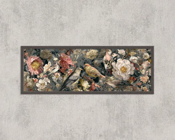 Victorian Botanical Bird Print Vintage Floral Wall Art Antique Ornamental Nature Illustration