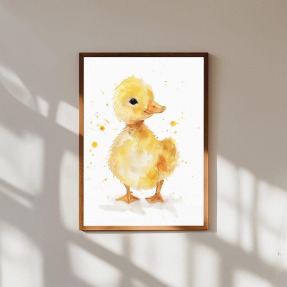 Baby Duck Watercolor Print Yellow Duckling Nursery Decor