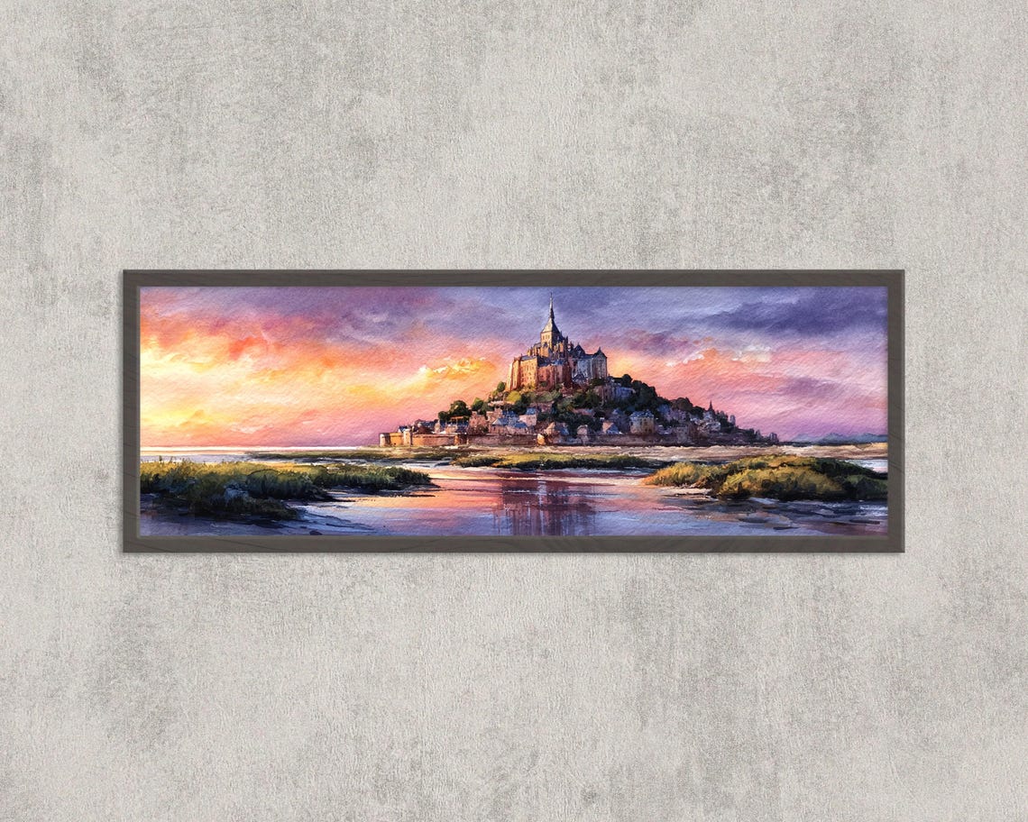 Mont Saint Michel Abbey Sunset Panoramic French Landmark Poster