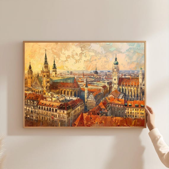 Munich Marienplatz Print Bavaria Germany Skyline Historic Architecture