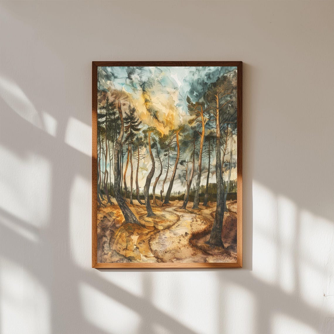Crooked Forest Poland Twisted Bent Pines Watercolor Art Poster