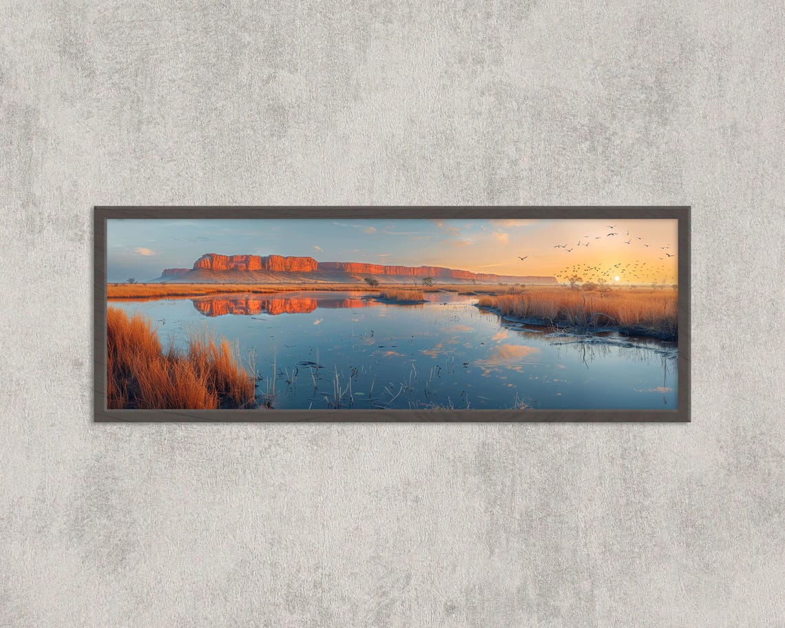 Kakadu Wetlands Sunset Escarpment Reflections Wide Panoramic Poster