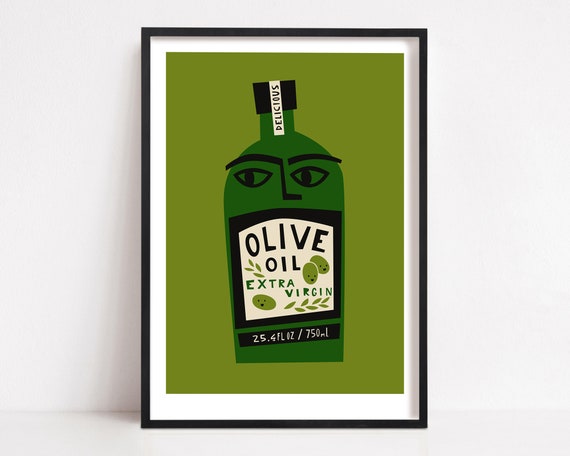 Olive Oil Kitchen Poster, Mid-Century Modern Print