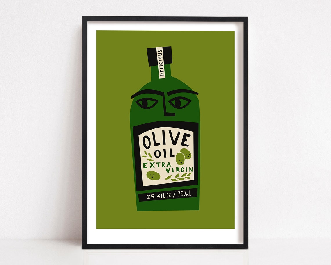 Olive Oil Kitchen Poster, Mid-Century Modern Print