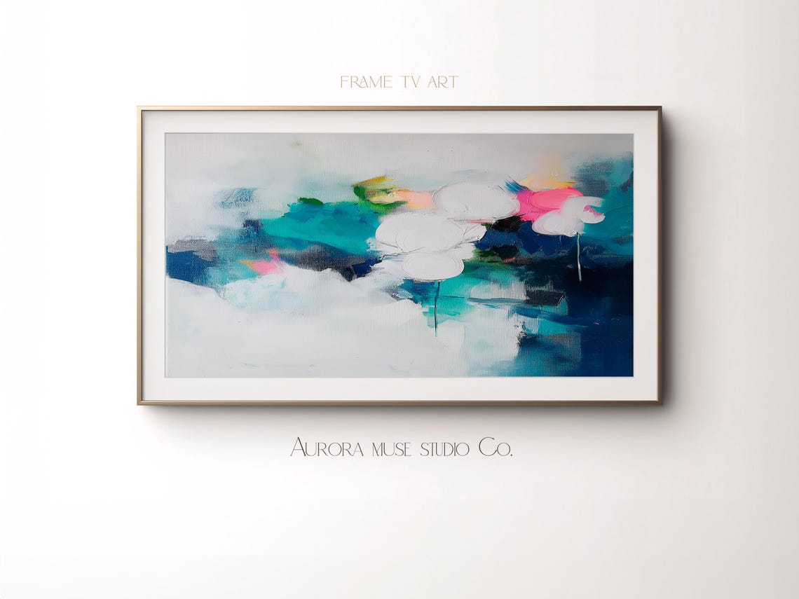 Teal Pink Floral Abstract Painting Modern Bedroom Wall Decor Poster - Image 3