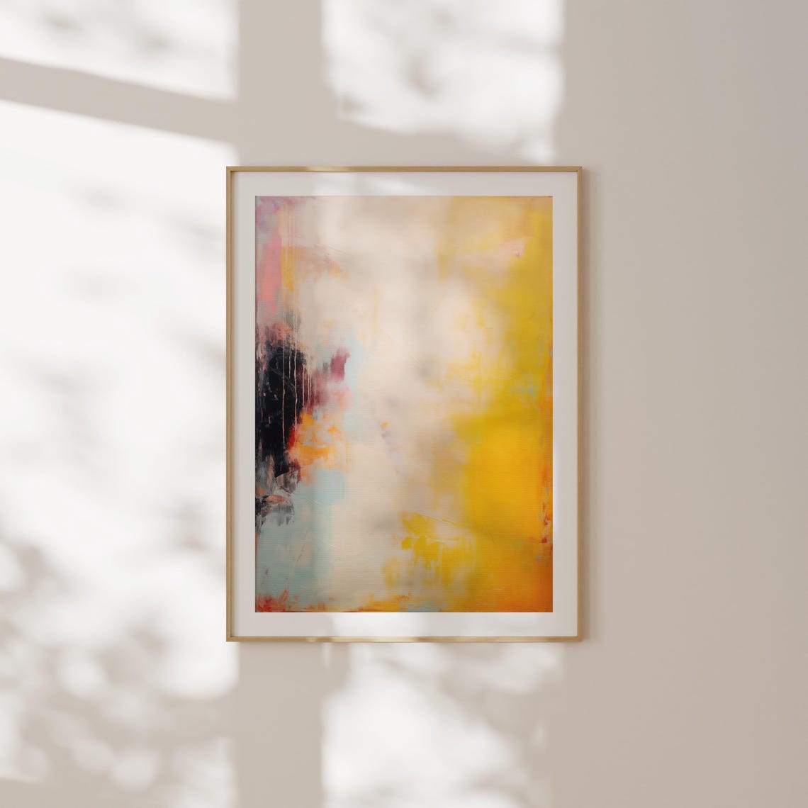 Golden Yellow Abstract Canvas With Navy Edge And Orange Accents Poster - Image 3