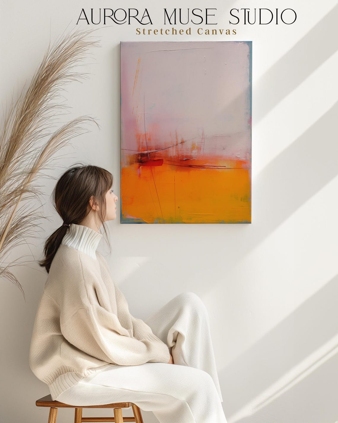 Pale Pink Haze And Vivid Orange Vertical Abstract Sunset Glow Poster - Image 5