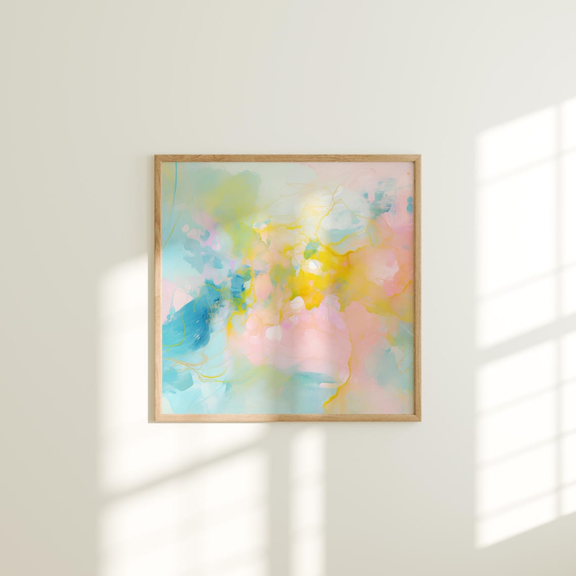 Soft Blue Pink And Yellow Flowing Fluid Ink Abstract Painting Print