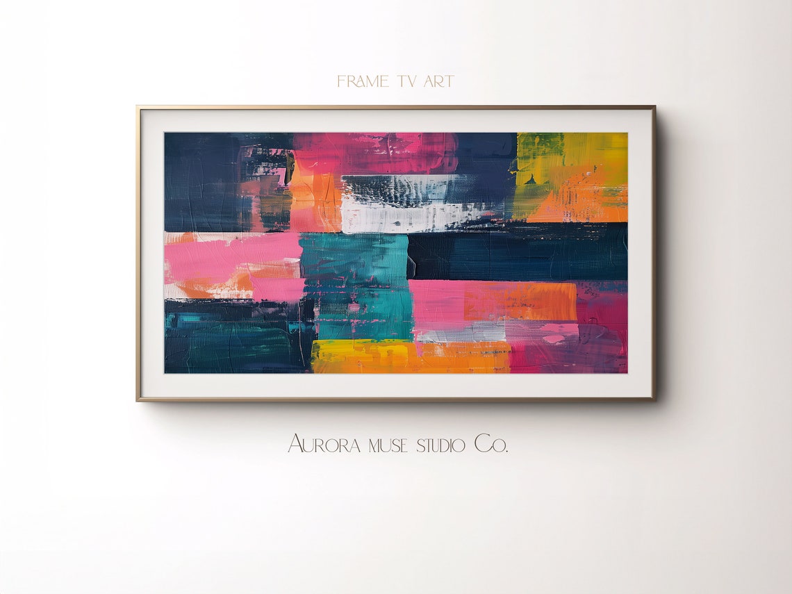 Bold Color Block Abstract Painting Pink Navy Orange Teal Wall Poster - Image 4
