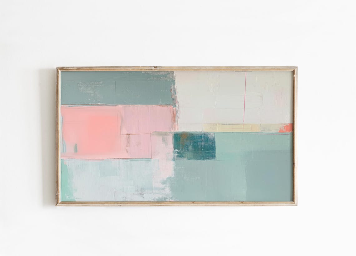 Sage Green And Dusty Pink Minimalist Geometric Block Abstract Poster