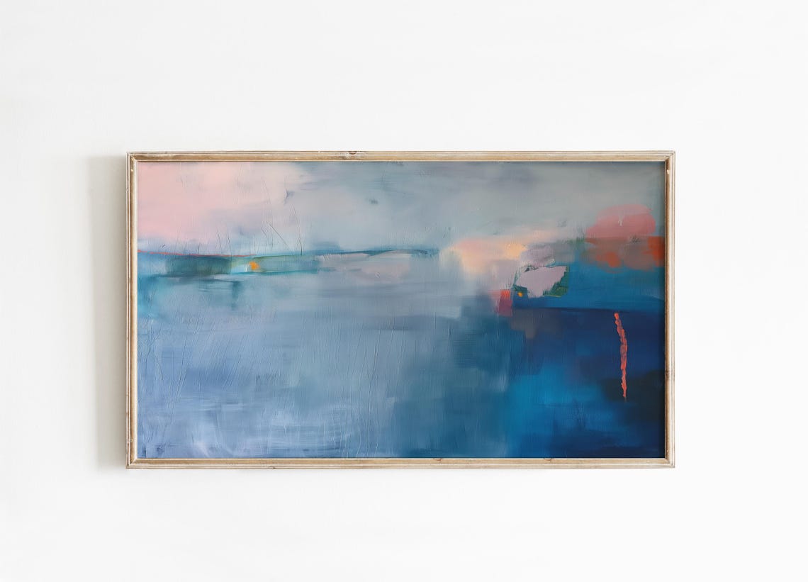 Pale Blue Abstract Painting With Soft Pink Horizon Glow Art Poster