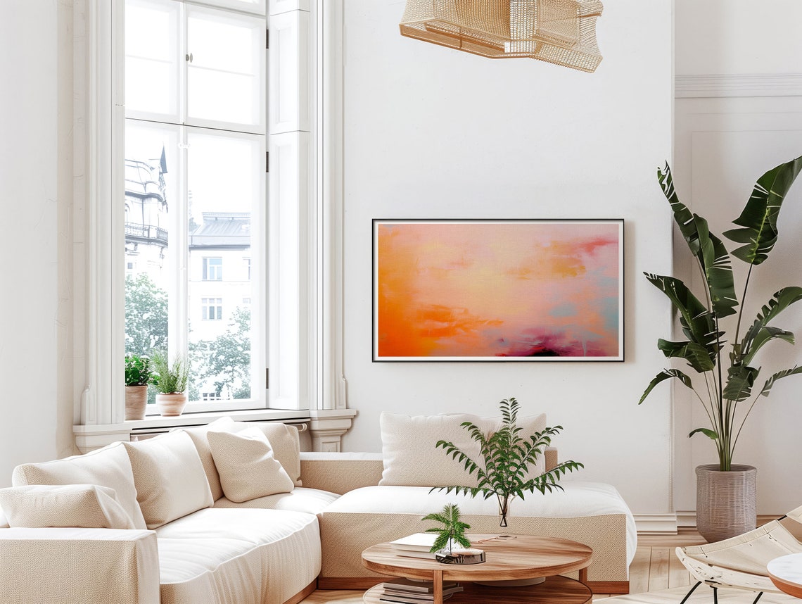 Peach Orange Sunset Wash Abstract Painting Soft Pink Glow Poster - Image 5