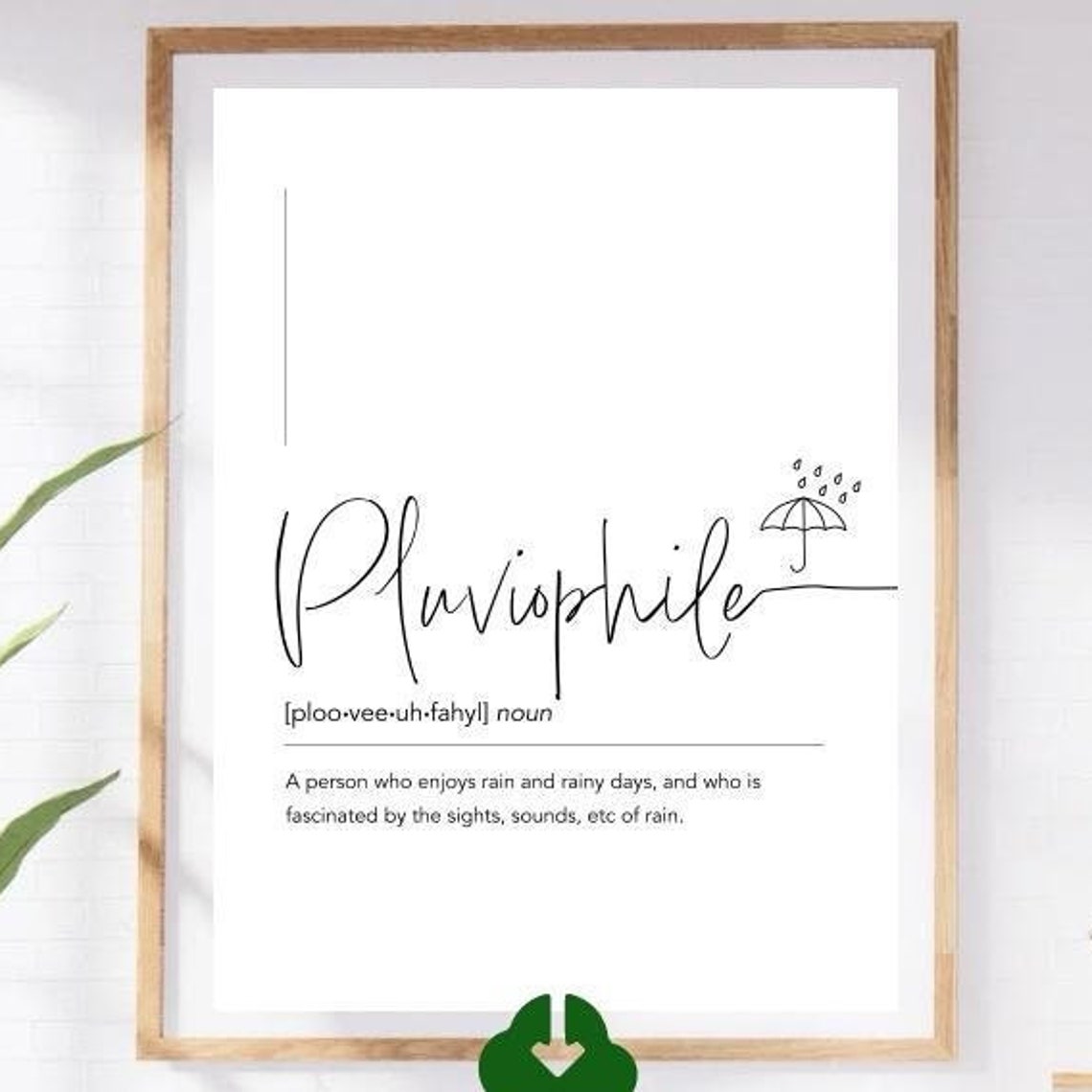 Pluviophile Script Definition White Rain Lover Umbrella Art Poster