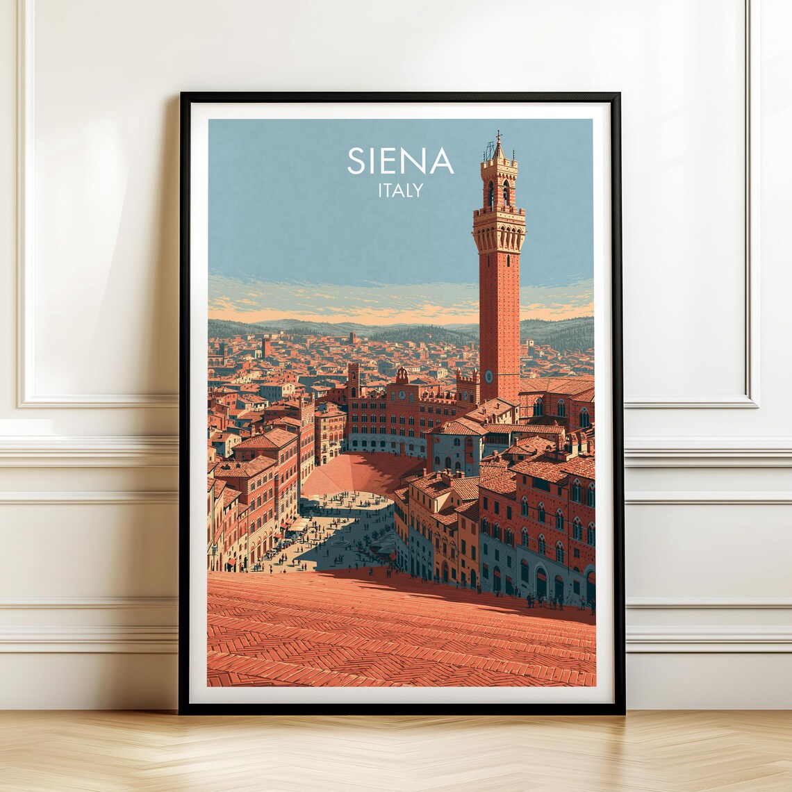 Siena Italy Piazza Del Campo Terracotta Tower Vintage Travel Poster