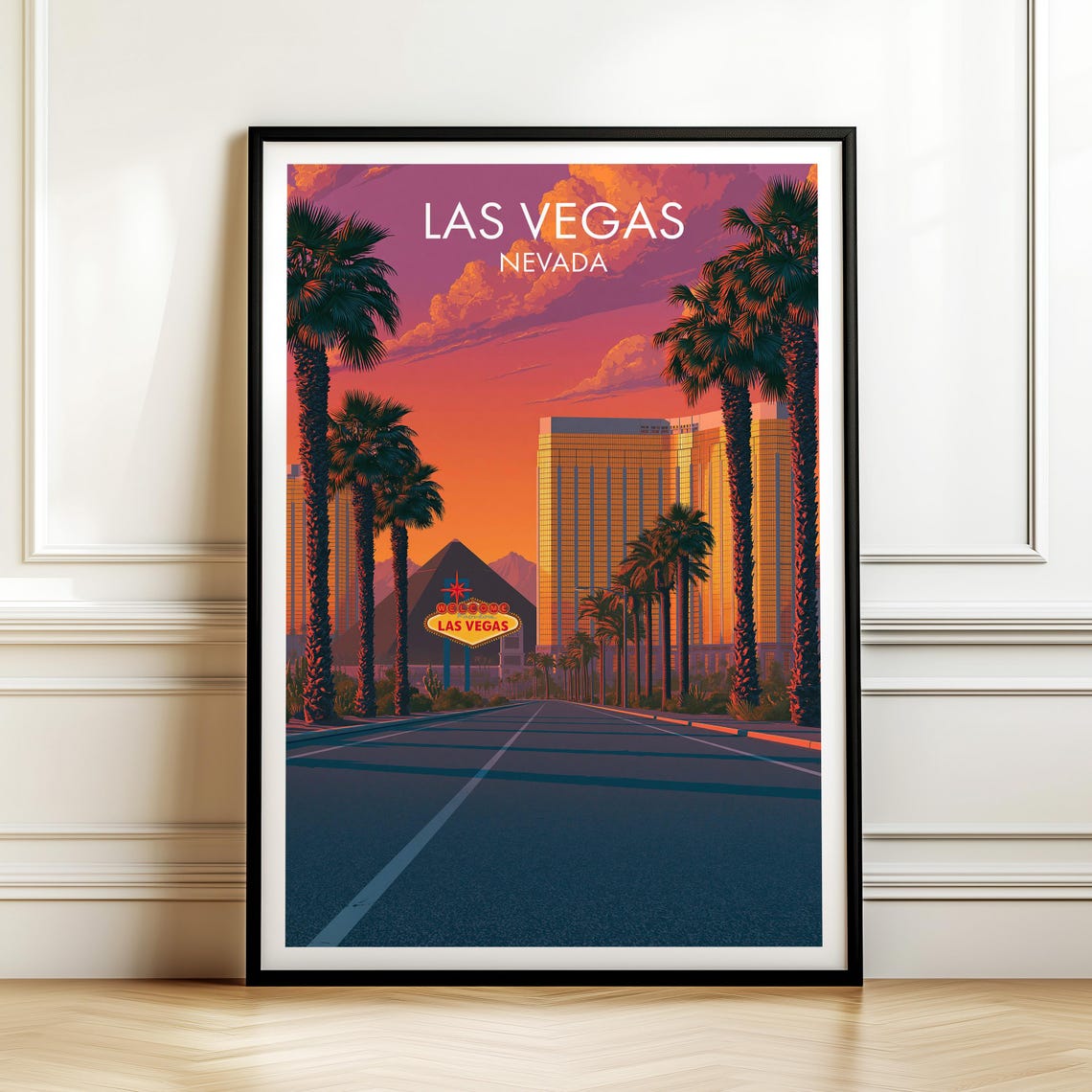 Las Vegas Nevada Welcome Sign Strip Sunset Neon Classic Travel Poster