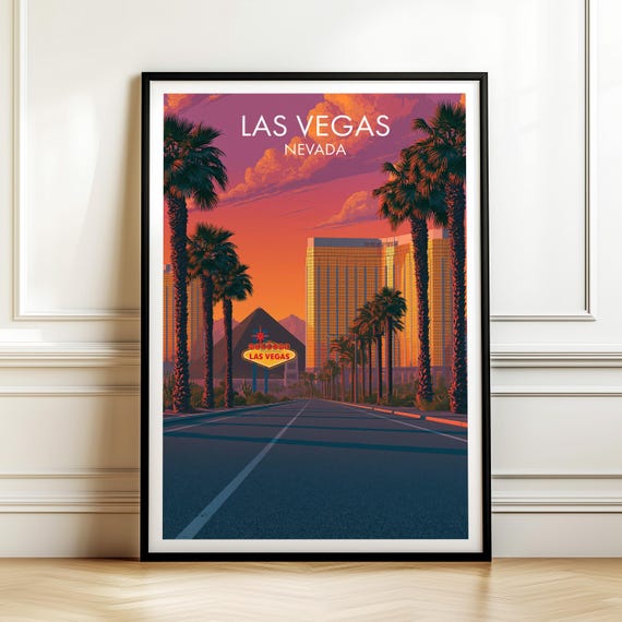 Las Vegas Nevada Poster Vintage Travel Wall Art Decor Usa Cityscape Print