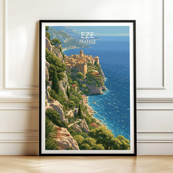 Eze France Travel Poster Vintage Europe Cityscape Wall Art Print For Home Decor
