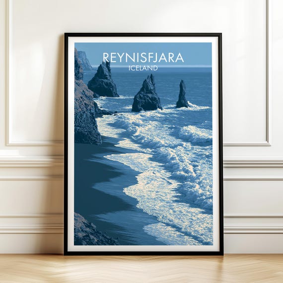 Reynisfjara Beach Iceland Travel Poster Vintage Europe Landscape Wall Art Print For Home Decor