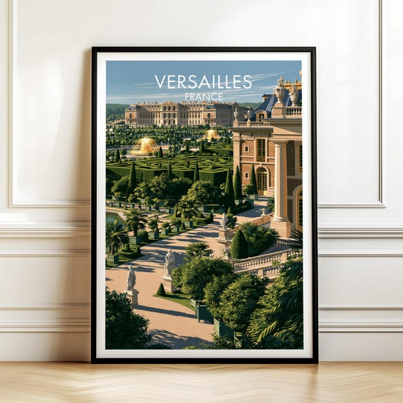 Palace Gardens Versailles France Travel Poster Vintage Europe Cityscape Wall Art