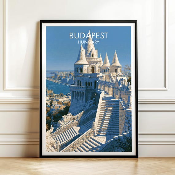 Fishermans Bastion Budapest Hungary Travel Poster Vintage Cityscape Wall Art