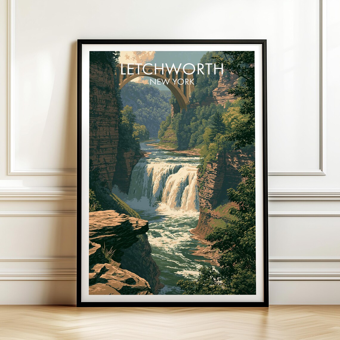 Letchworth New York Waterfall Gorge Vintage Travel Landscape Poster