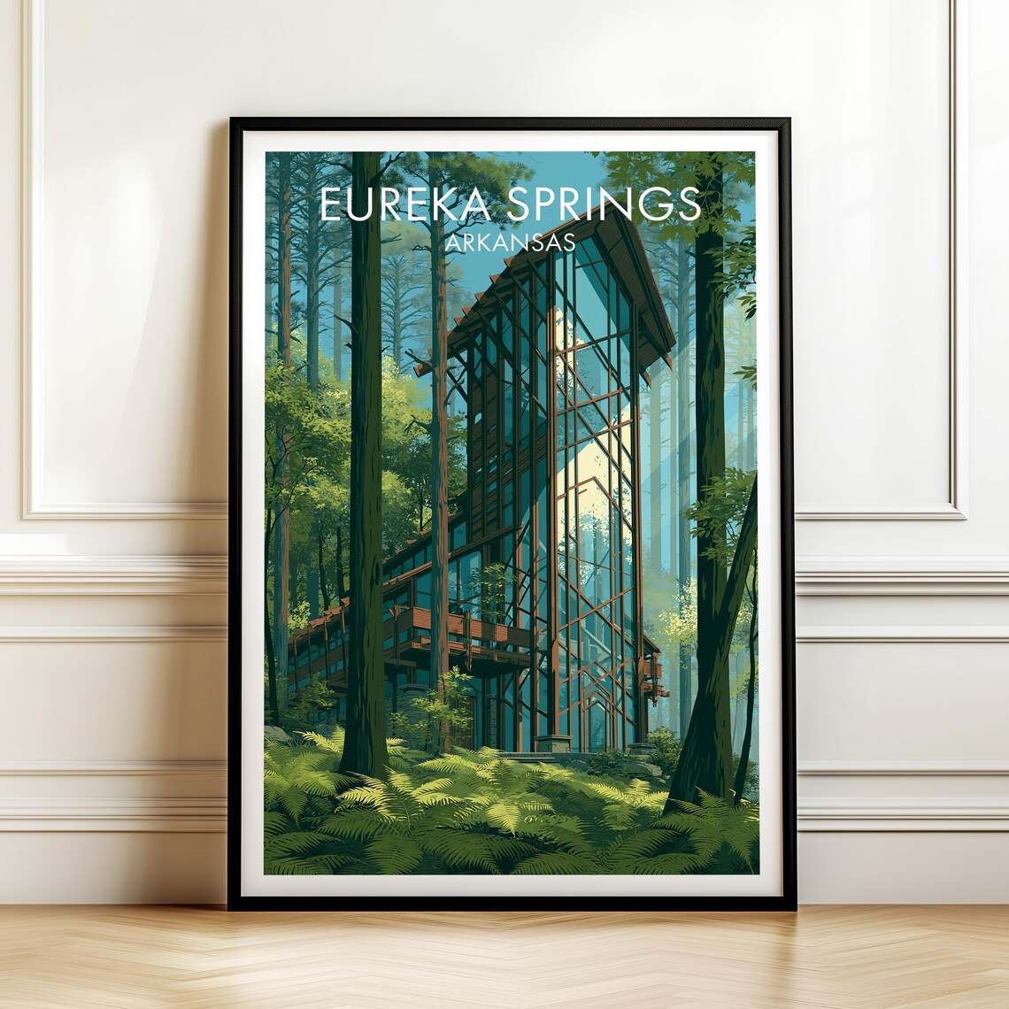 Eureka Springs Arkansas Glass Chapel in a Pine Forest Travel Poster