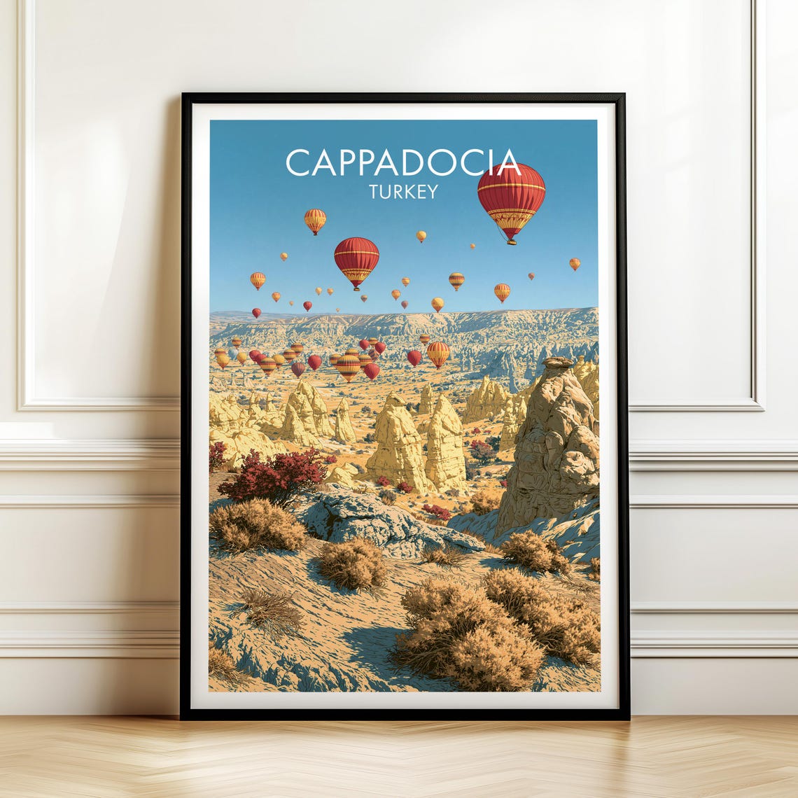 Cappadocia Turkey Hot Air Balloons Fairy Chimneys Sunrise Poster