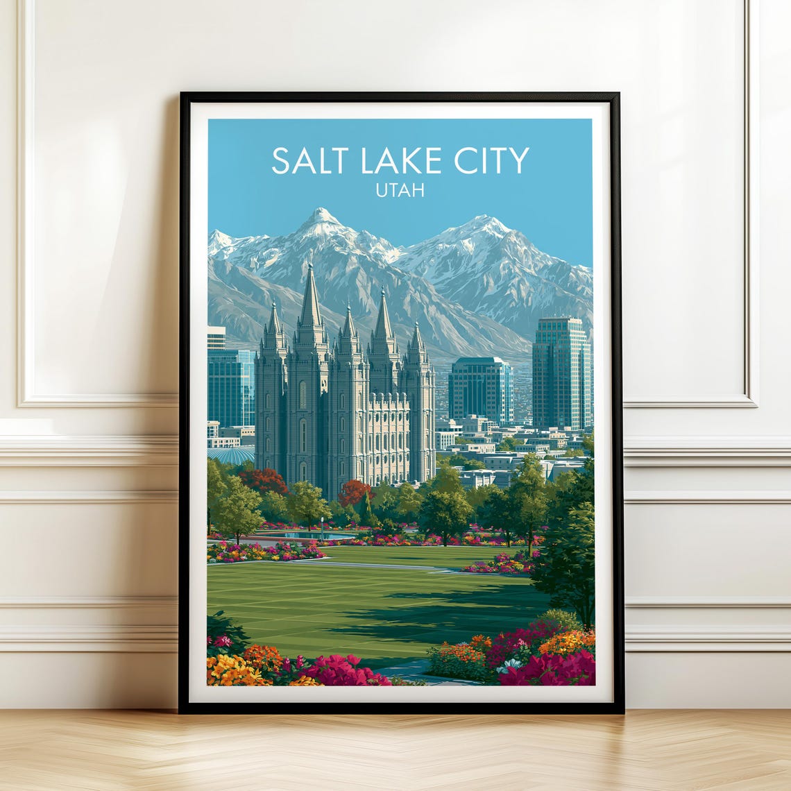Salt Lake City Utah Poster Vintage Usa Cityscape Travel Wall Art American Landmark Print Americana Decor